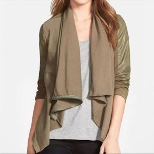 BLANK NYC Olive Green Faux Suede Leather Drape Front Jacket
